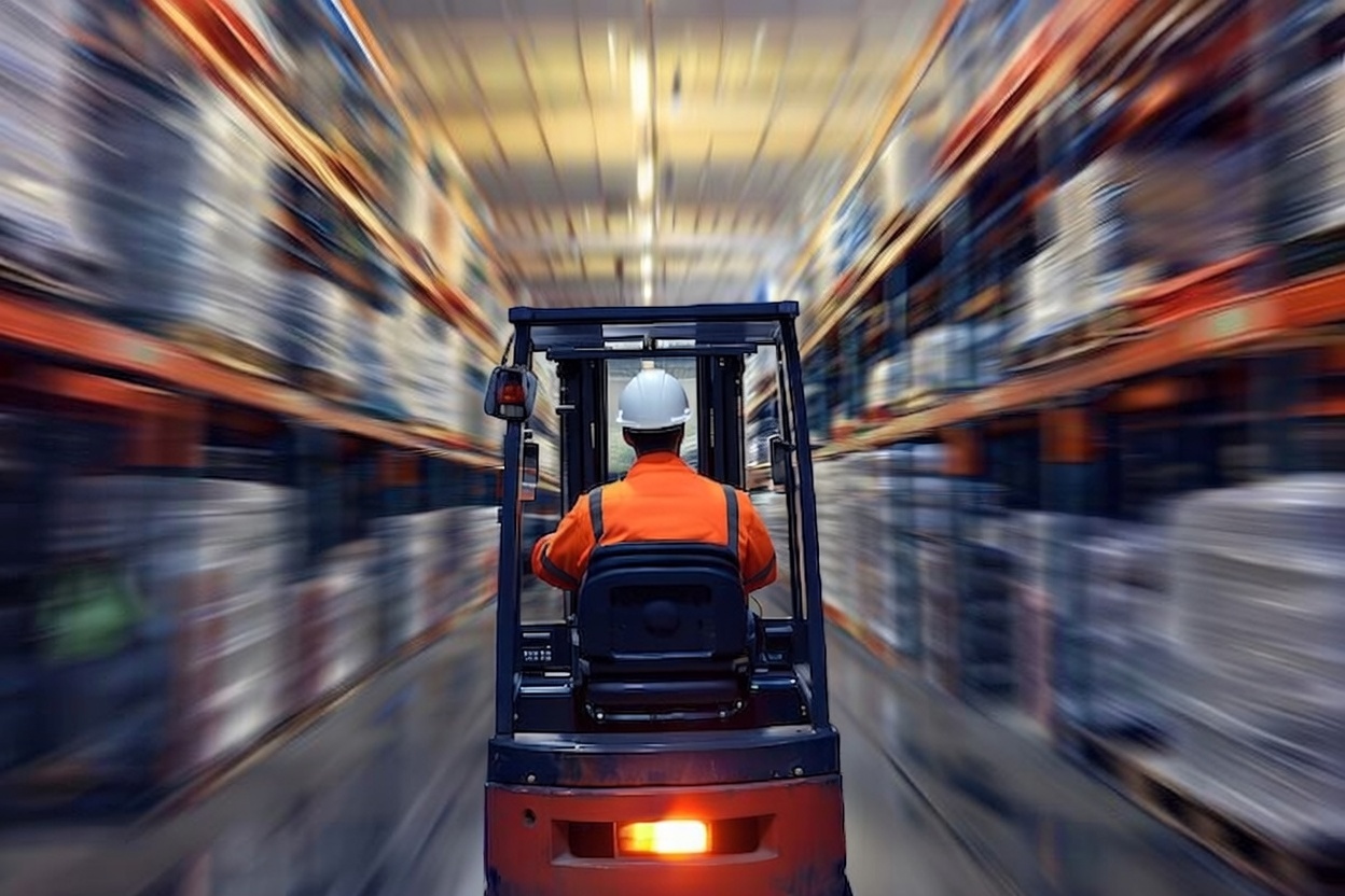 Forklift certification class in Memphis TN – students and instructor in training room with Memphis skyline view